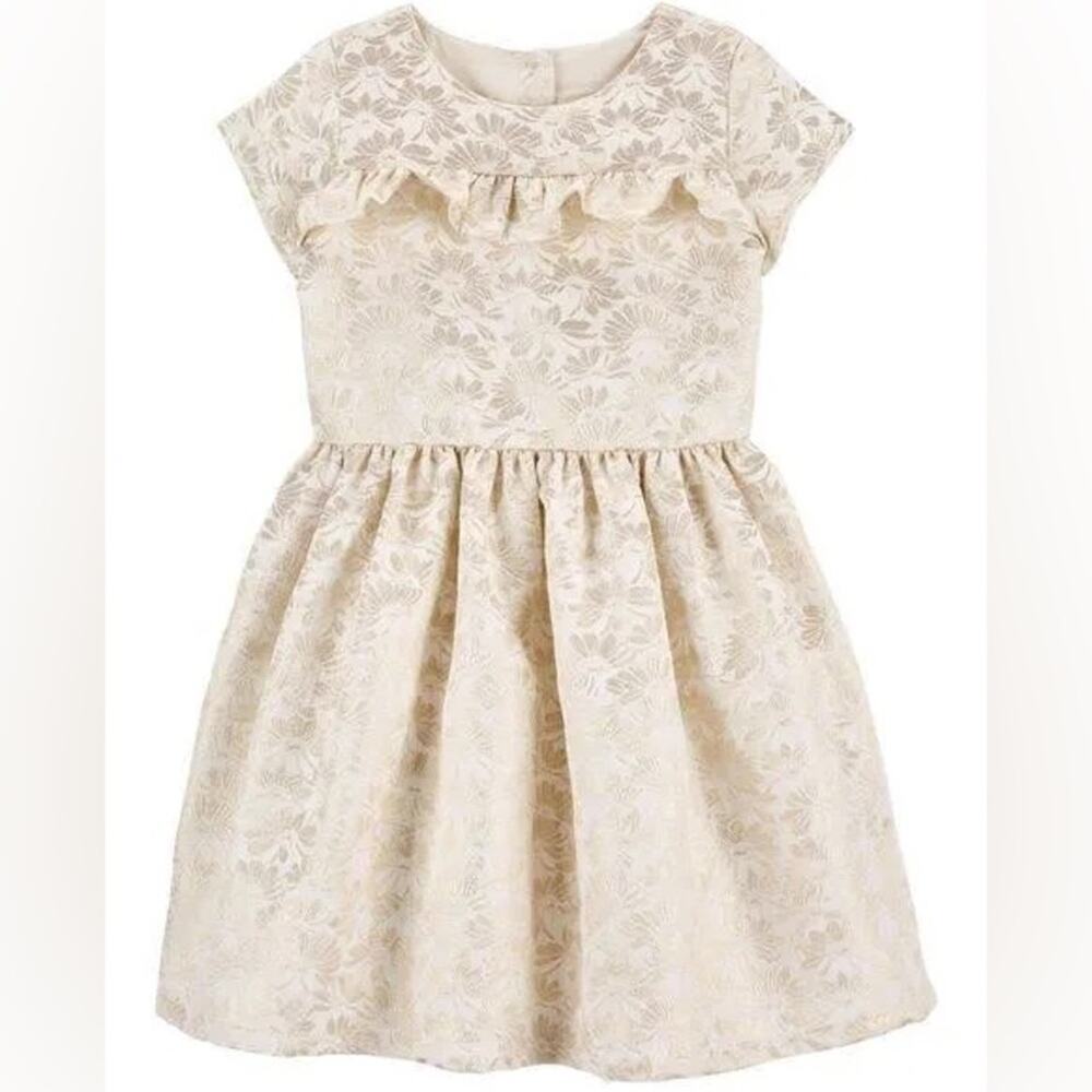 Carter’s girl jacquard woven dress cream metallic gold floral Size 8 - Picture 11 of 11